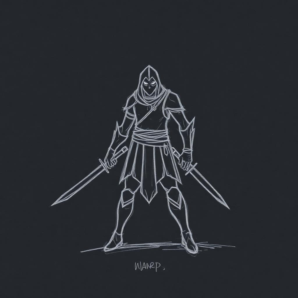 Rough pencil sketch of a game character concept